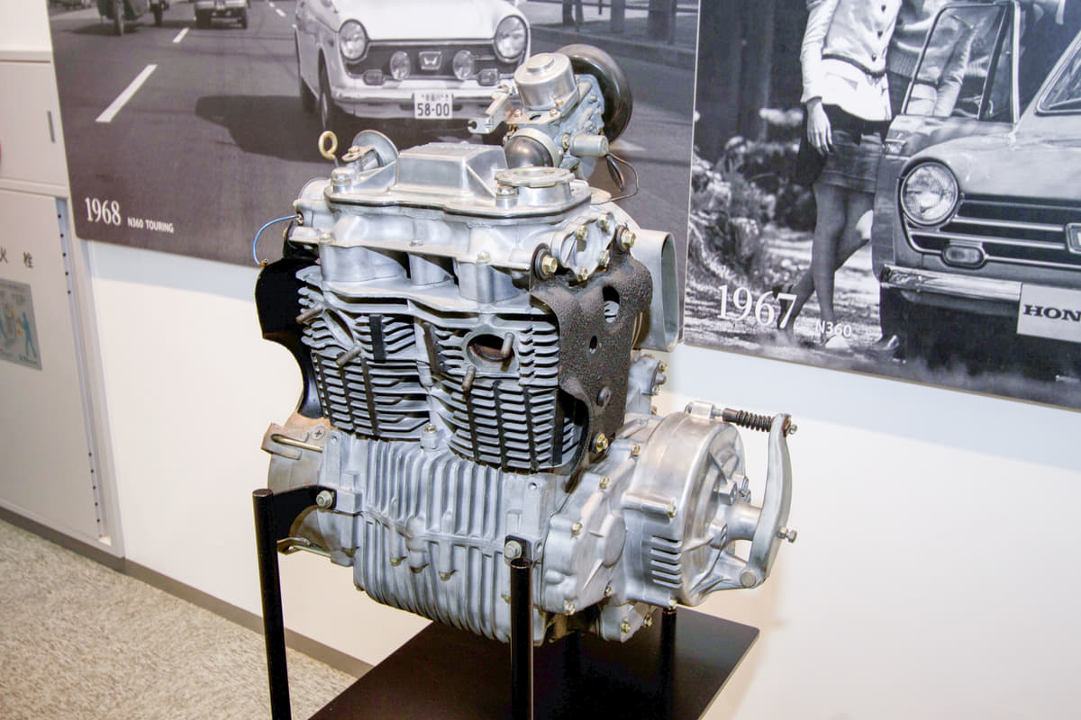 ホンダコレクションホールに展示されているN360のエンジン