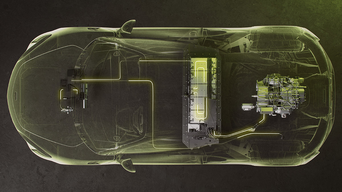 マクラーレン・アルトゥーラのモーターとエンジンの配置図