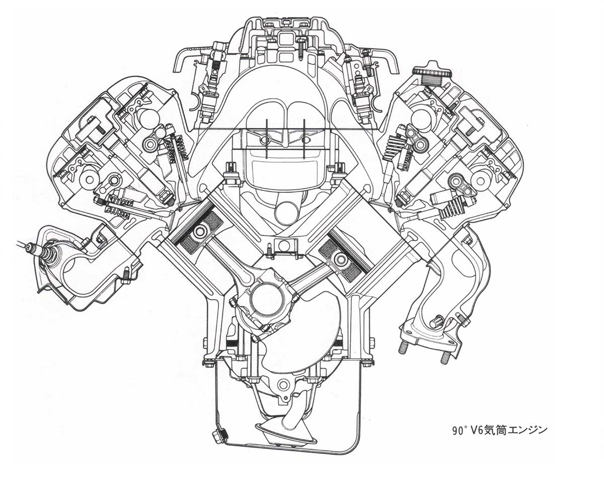 V6エンジンの透視図