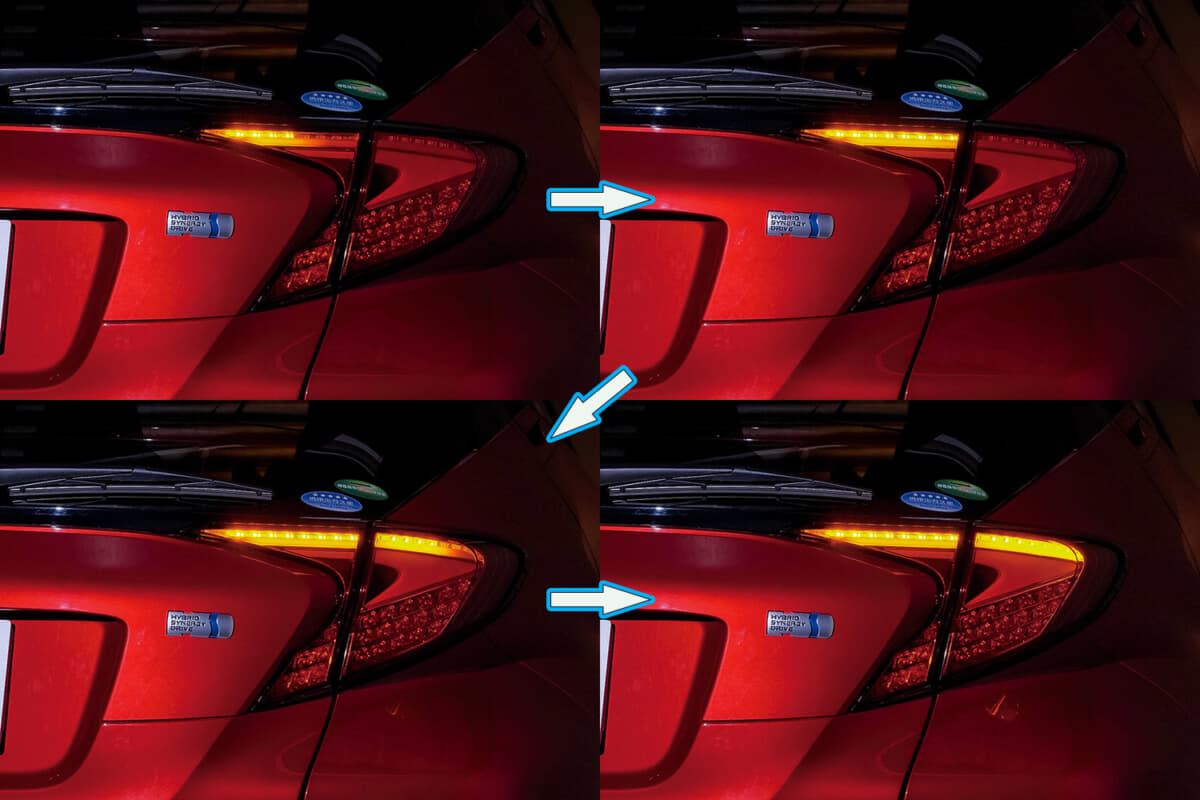流れるウインカーの点灯パターンイメージ