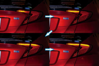 流れるウインカーの点灯パターンイメージ