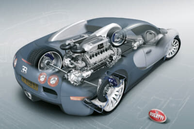 生産型ヴェイロンの8L W16・4ターボエンジンは1001psのパワーと1250Nmのトルクを発生